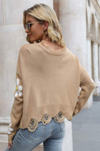 Flower Distressed Ribbed Trim Sweater (18)