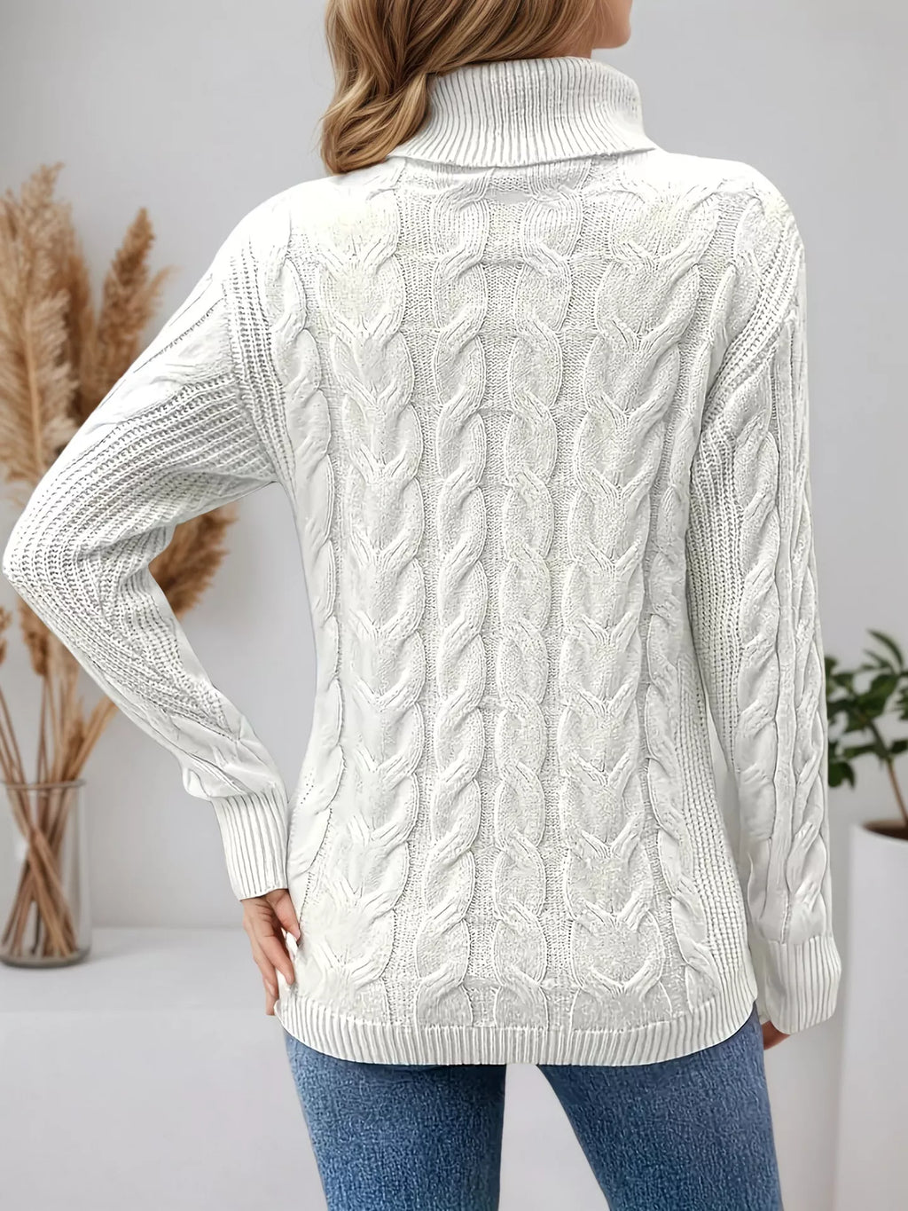 Cable Knit Turtleneck Long Sleeve Sweater (7)