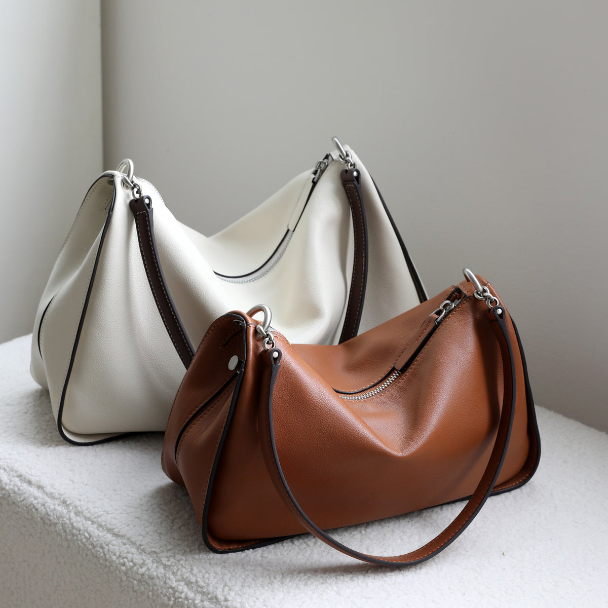 Toast-colored Casual Top-grain Leather Tote Bag photo 2