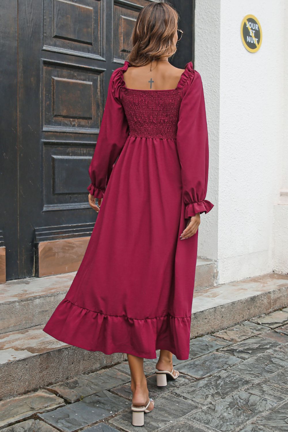 Smocked Ruffle Hem Flounce Sleeve Dress (12)