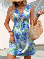 Tropical Print V-neck Sleeveless Summer Dress (6)