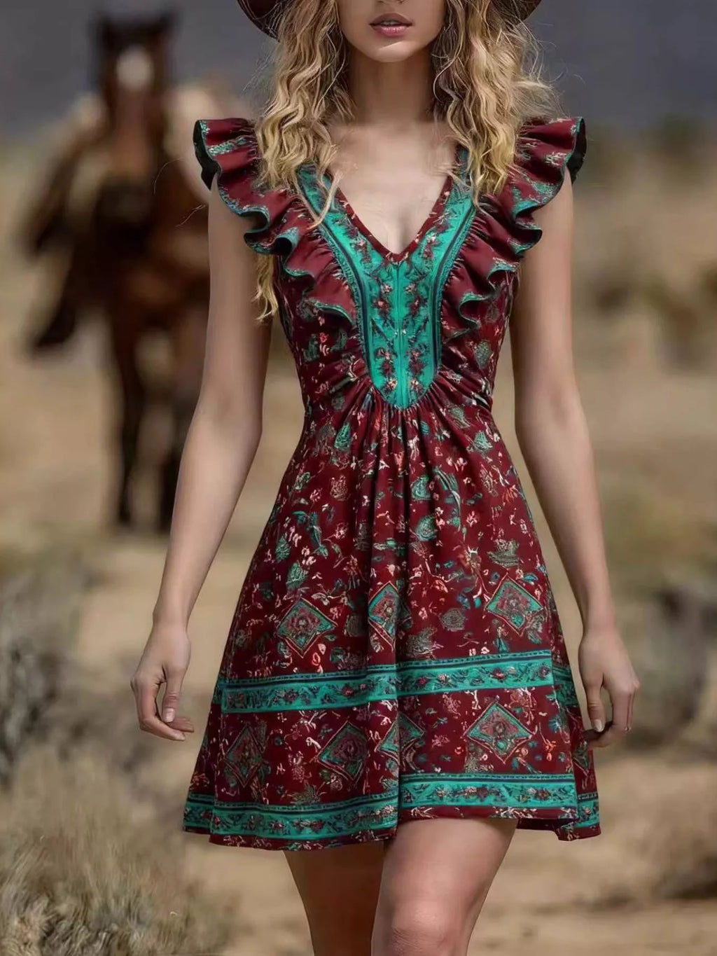 Ruffled V-neck Mini Dress (3)