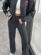 Zip Up Dropped Shoulder Outerwear Pants Set (18)