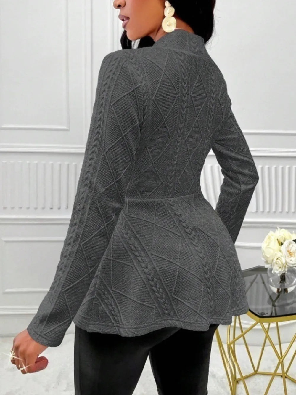 One Button Textured Peplum Cardigan (14)