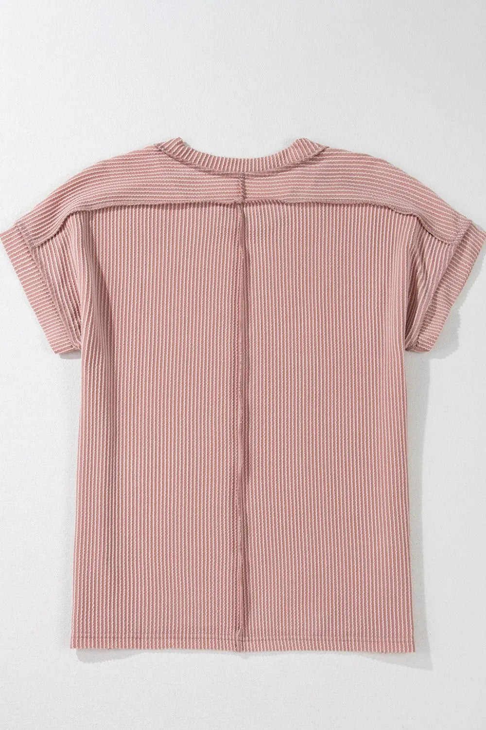 Casual Ribbed Short Sleeve Round Neck T-shirt (28)
