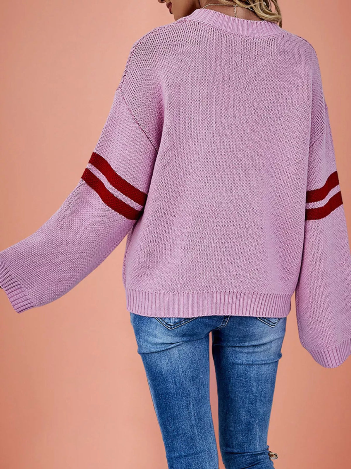 Heart Pattern Dropped Shoulder Sweater (2)