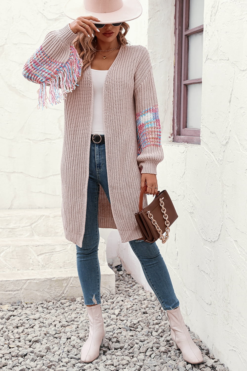 Fringe Sleeve Dropped Shoulder Cardigan (8)