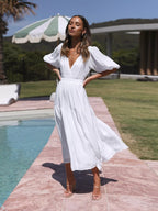 Tiered Puff Sleeve Midi Dress (17)