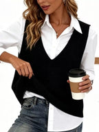 Full Size Chic V-neck Sleeveless Knit Sweater Vest Plus (2)