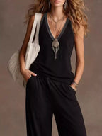 V-neck Sleeveless Tank Wide-leg Pants Set (6)