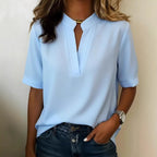 V Neck Solid Color Loose Top photo 2