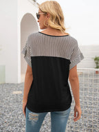 Striped V-neck Short Sleeve T-shirt (4)