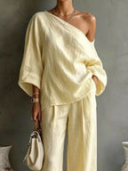 One Shoulder Top Wide Leg Pants Set (12)