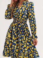 Floral Notched Flounce Sleeve Dress (15)