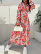 Floral Print Long Sleeve V-neck Dress (2)