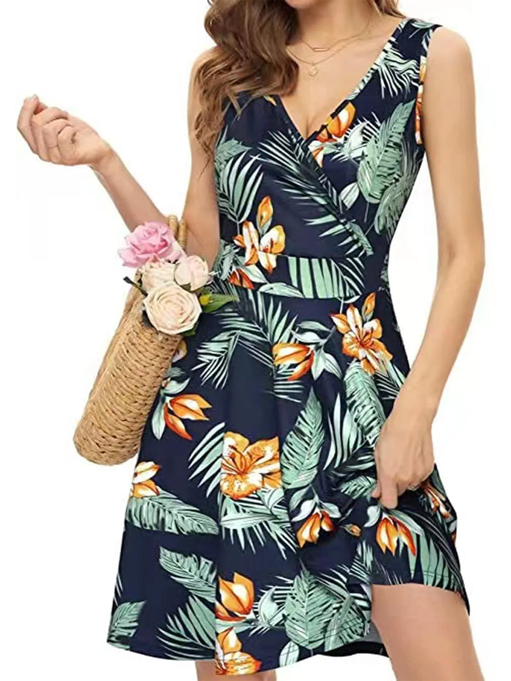Printed Surplice Sleeveless Dress (11)