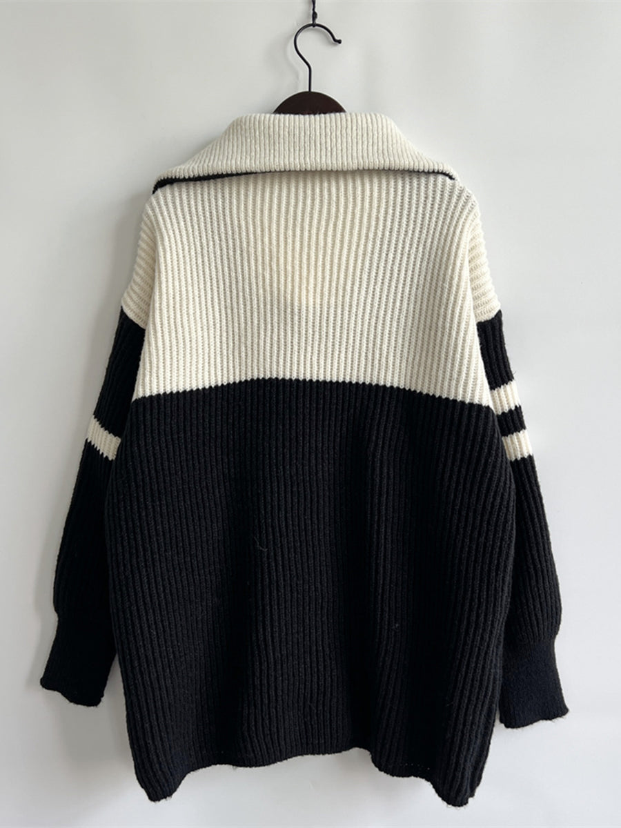 Ribbed Two-tone Half Zip Sweater (6)