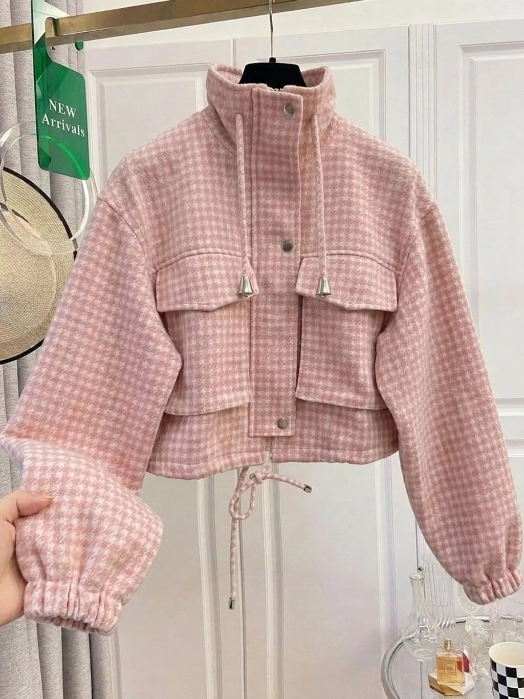 Plaid Cropped Zip-up Jacket (23)