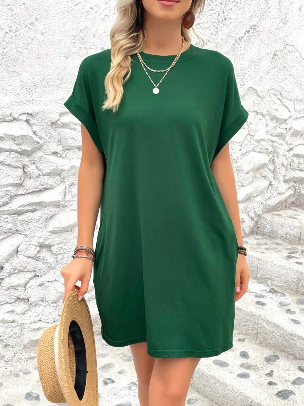 Round Neck Short Sleeve Mini Dress (22)