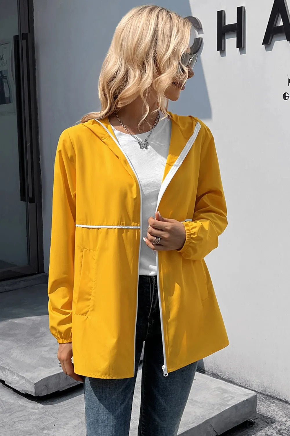 Zip Up Long Sleeve Hooded Watertight Jacket (5)