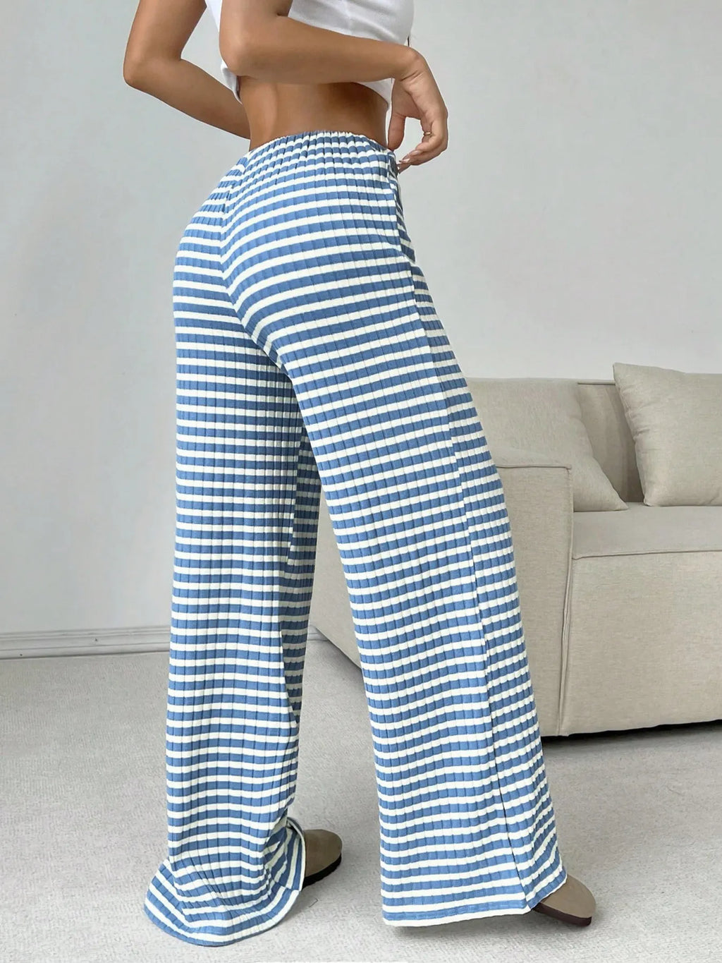 Striped Wide Leg Drawstring Pants (19)