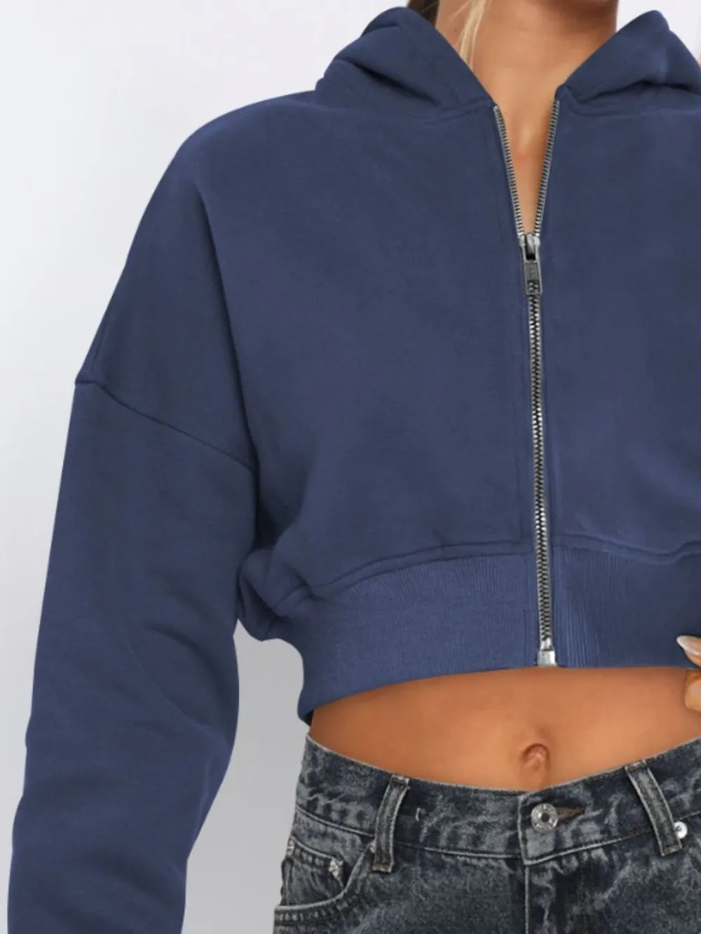 Zip Up Long Sleeve Hooded Cropped Jacket (9)