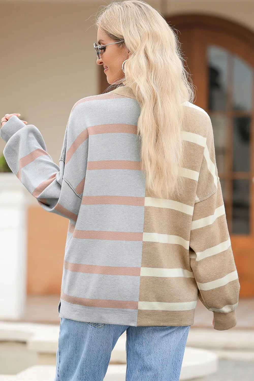 Striped Round Neck Long Sleeve Knit Top (9)