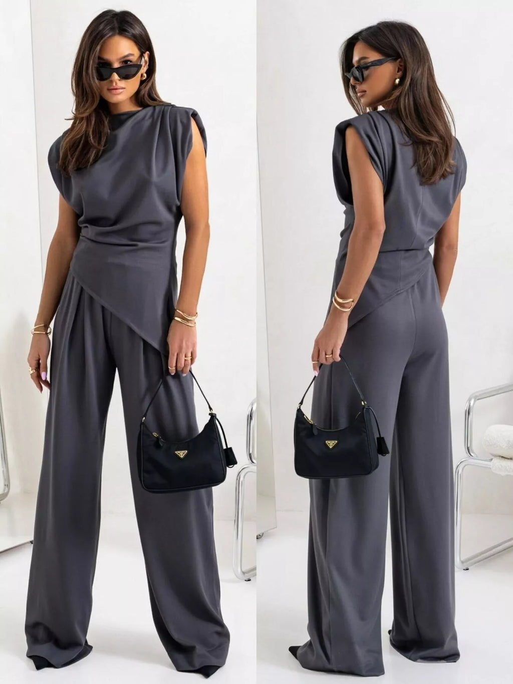 Satin Cowl Neck Top Pants Set (22)