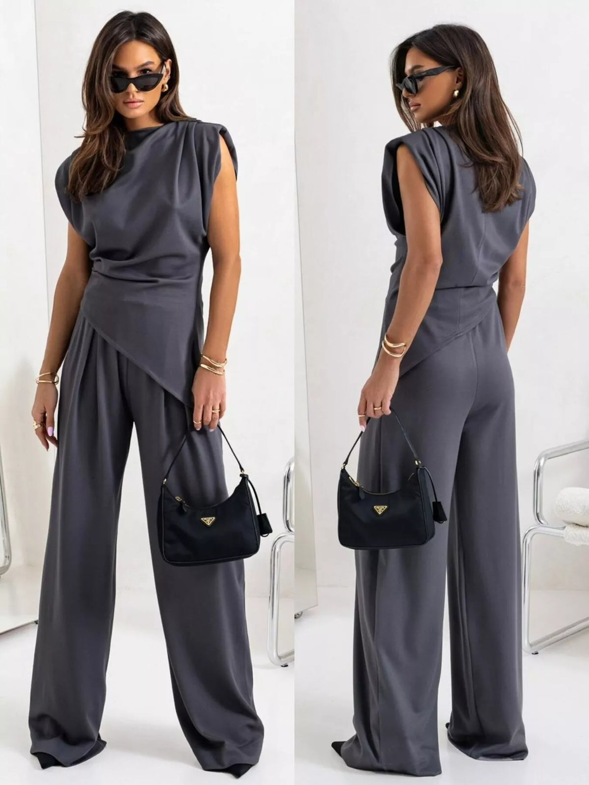 Satin Cowl Neck Top Pants Set (22)