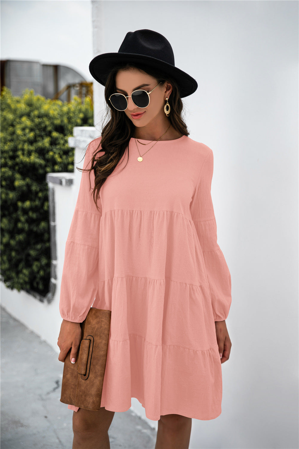Balloon Sleeve Keyhole Tiered Dress (17)