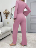 Lace Detail Flare Sleeves Top Pants Lounge Set (4)