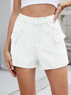 High Waist Cargo Denim Shorts (22)