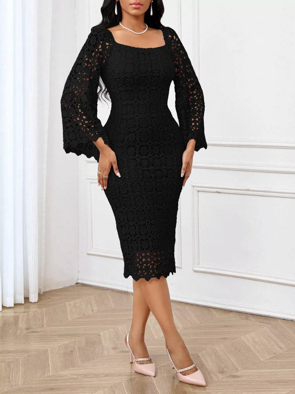 Lace Square Neck Midi Dress (11)