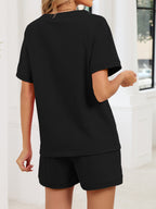 Notched Short Sleeve Top Shorts Set (18)