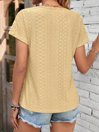 Eyelet V-neck Short Sleeve T-shirt (12)