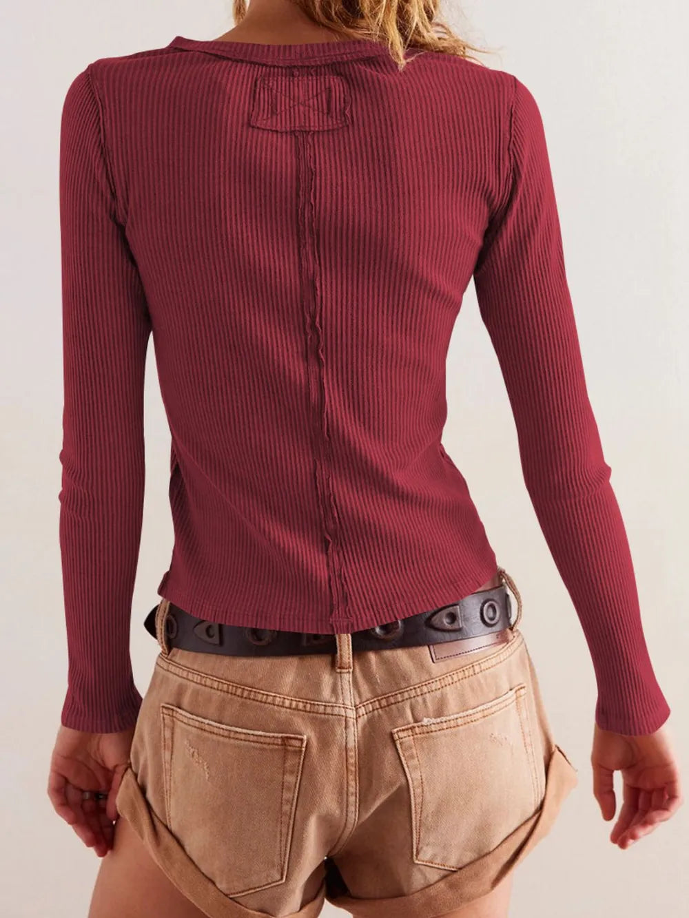 Ribbed Round Neck Long Sleeve Top (12)