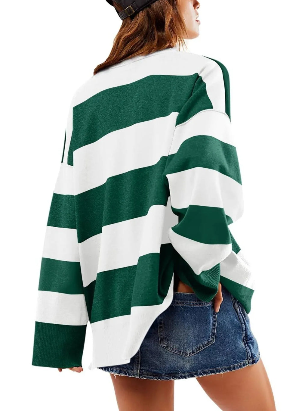 Striped Half-zip Oversized Sweatshirt (13)
