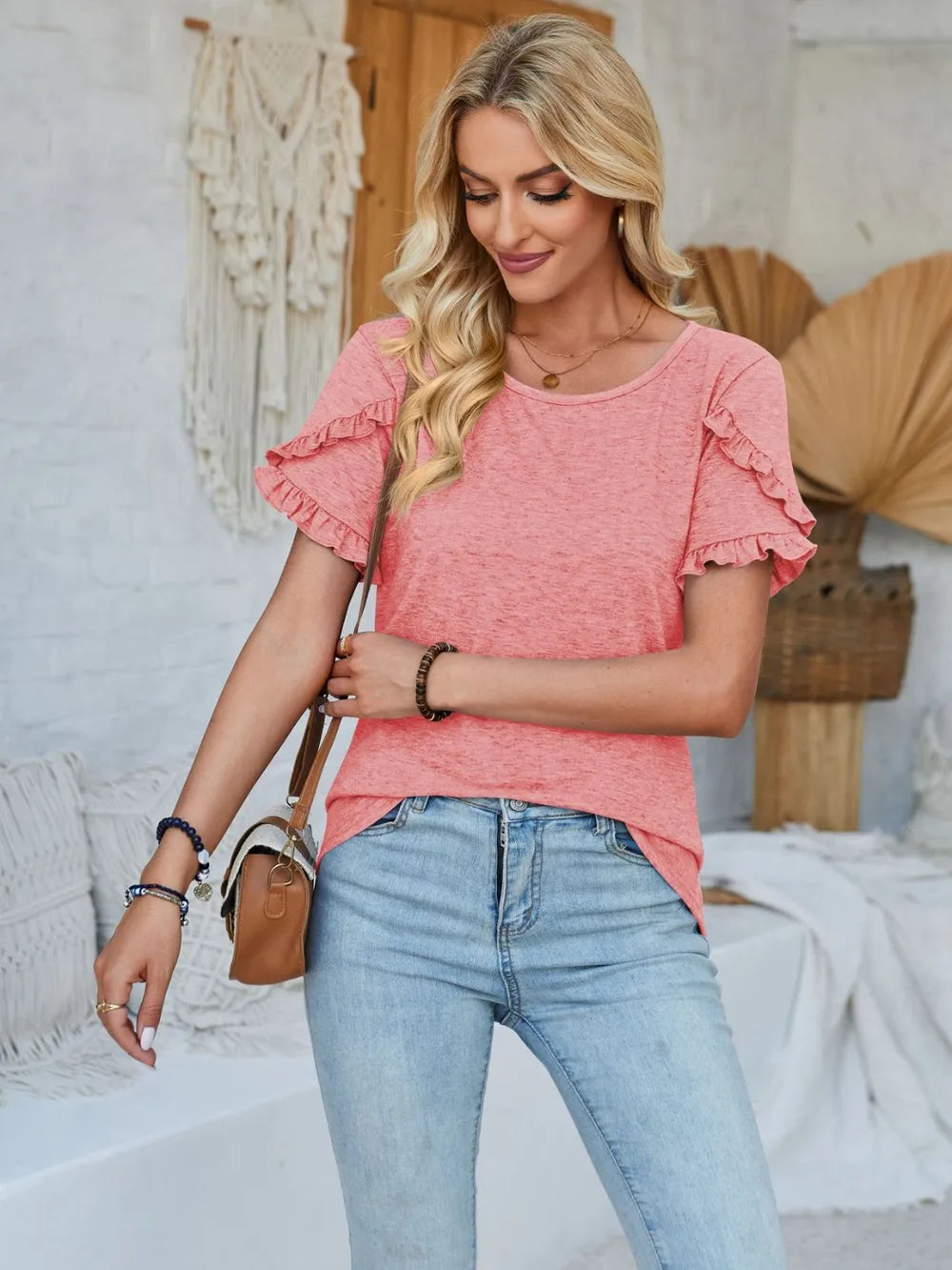 Frill Round Neck Petal Sleeve Blouse (8)