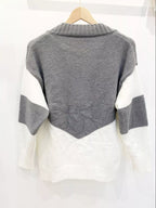 Block V-neck Knit Sweater (6)