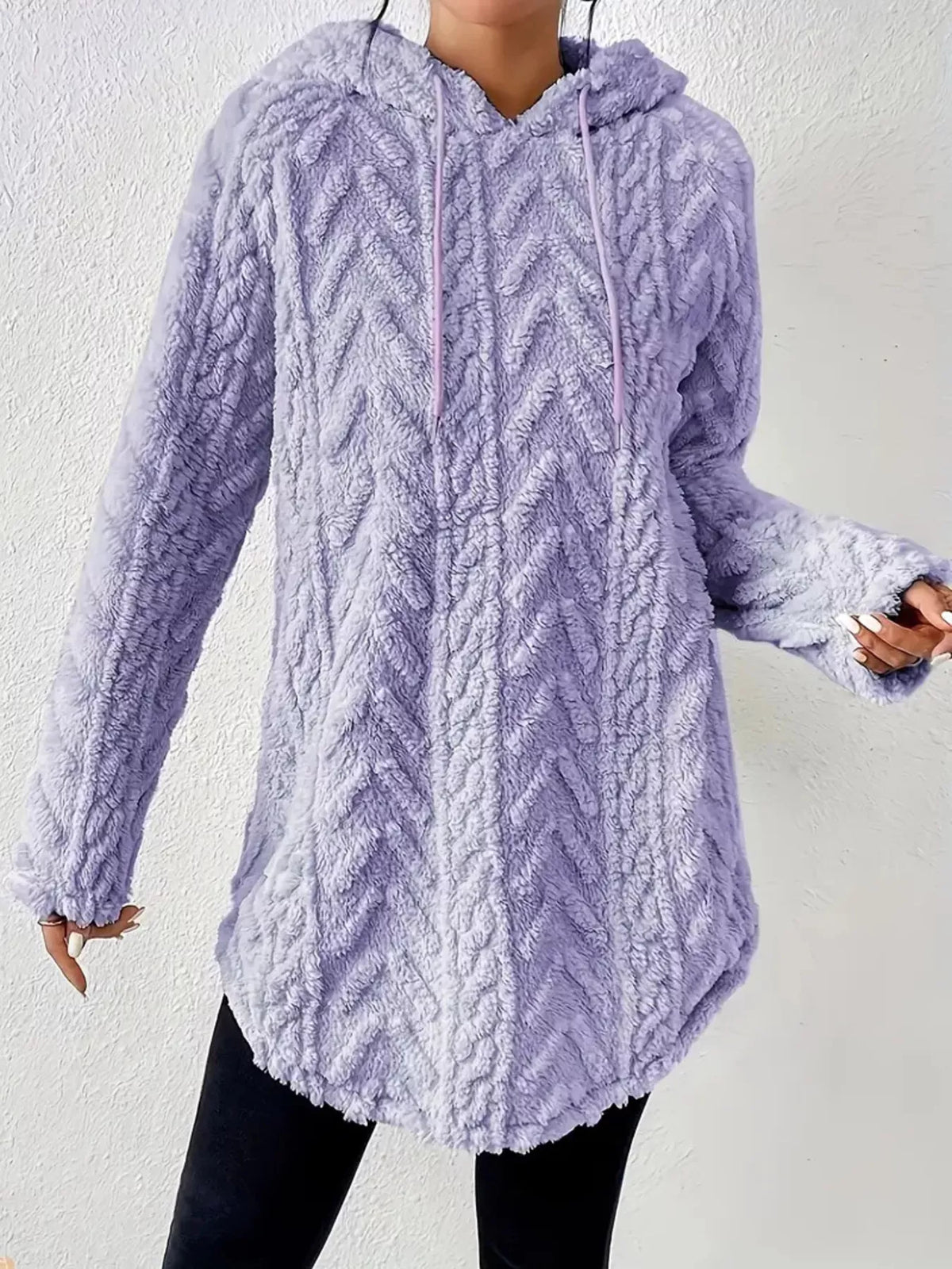 Cozy Textured Drawstring Fleece Hoodie (19)