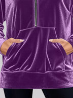 Full Size Velvet Half Zip Hoodie Kangaroo Pocket Plus (9)