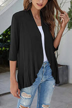 Open Front Three-quarter Sleeve Cardigan (7)