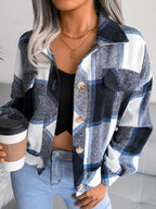 Plaid Collared Neck Long Sleeve Jacket (4)