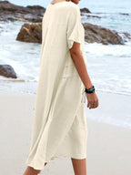 Full Size Casual Linen Blend Midi Dress Plus (2)