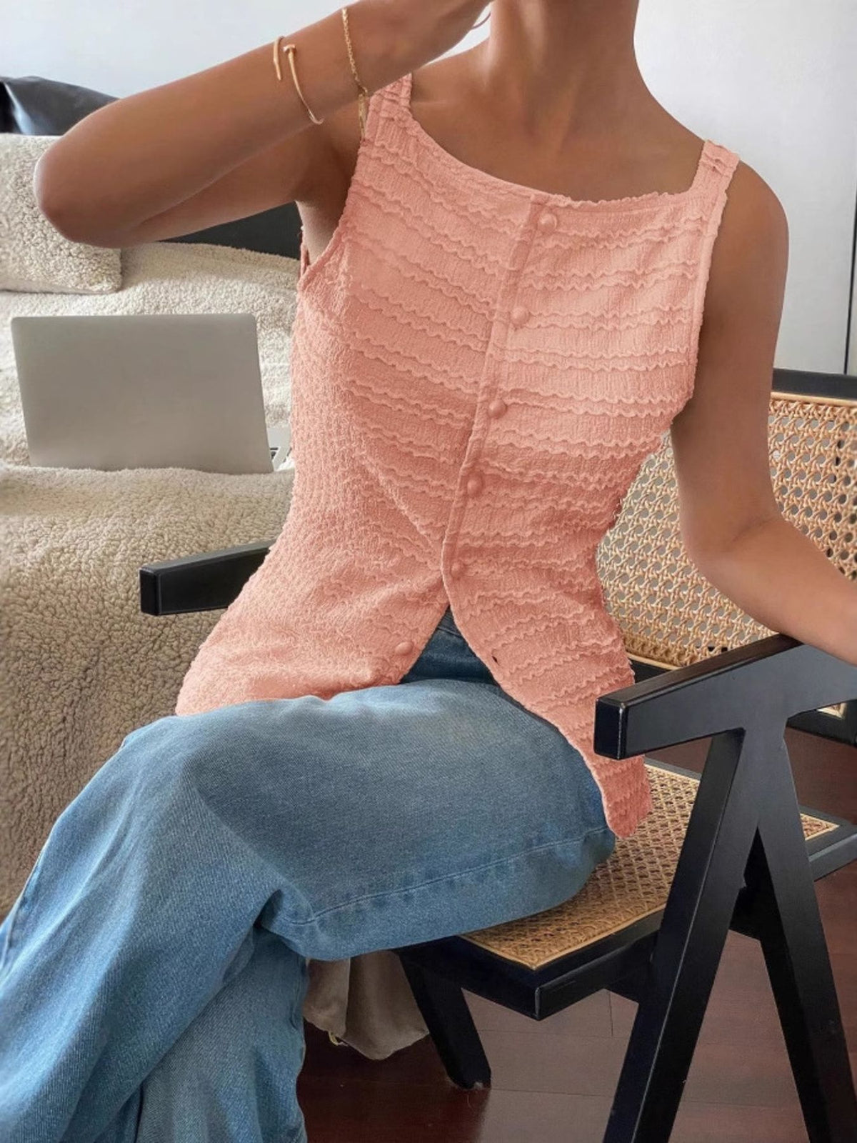 Textured Button-front Tank (19)
