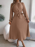 Mock Neck Pleated Midi Dress (4)