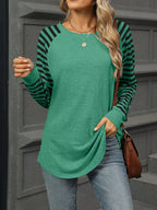 Striped Round Neck Raglan Sleeve T-shirt (13)