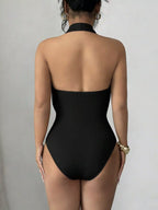 Halter Neck Ruched Ring Detail Bodysuit (15)