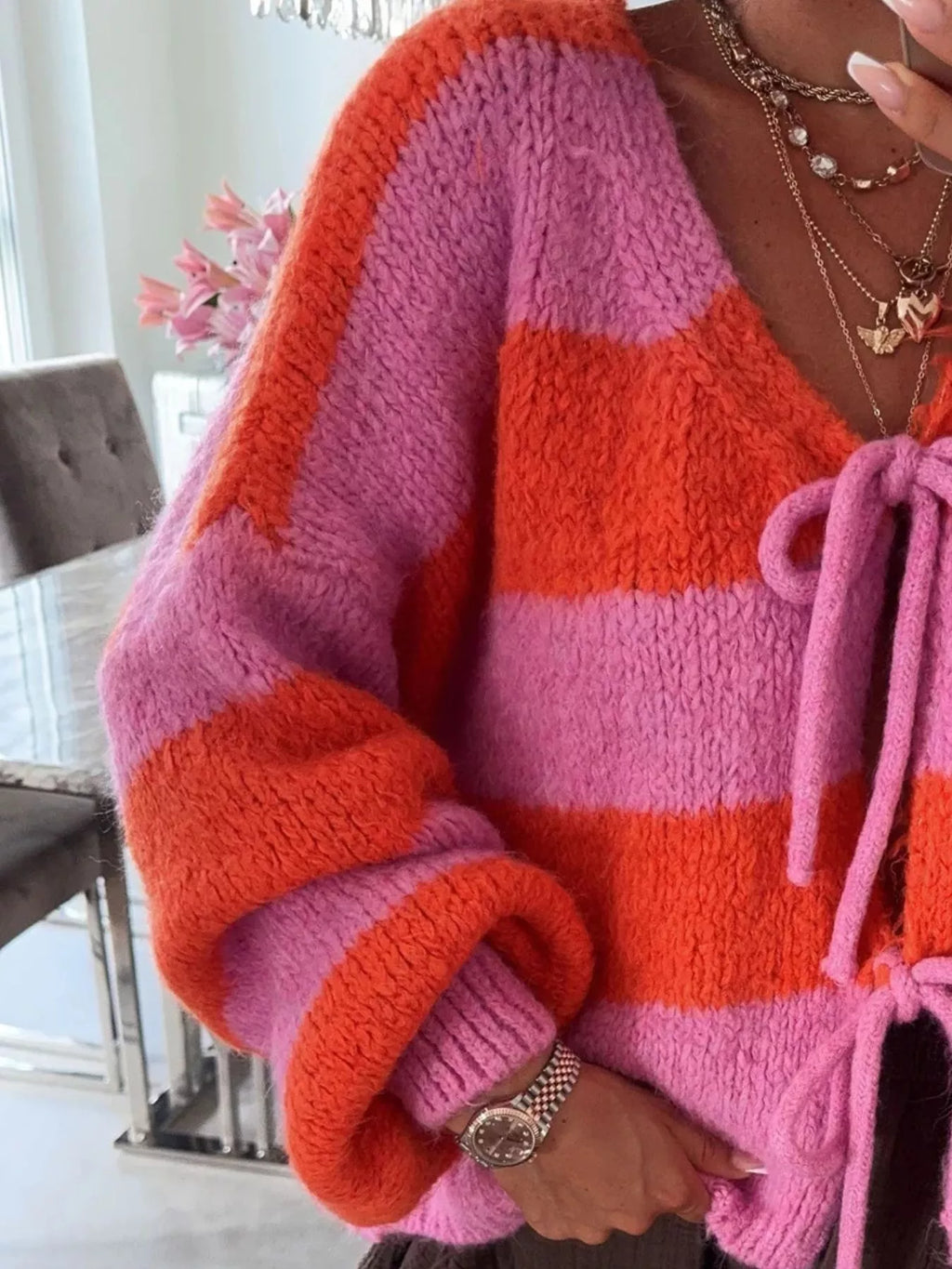 Striped Tie-front Knit Cardigan (13)