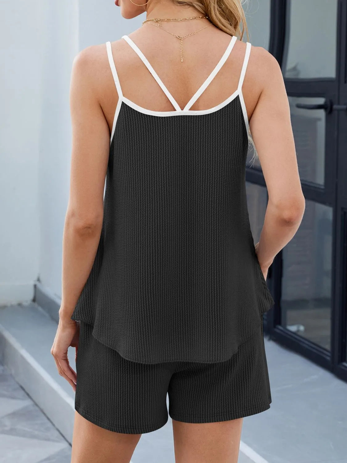 Casual Ribbed Tank Top Shorts Set (20)